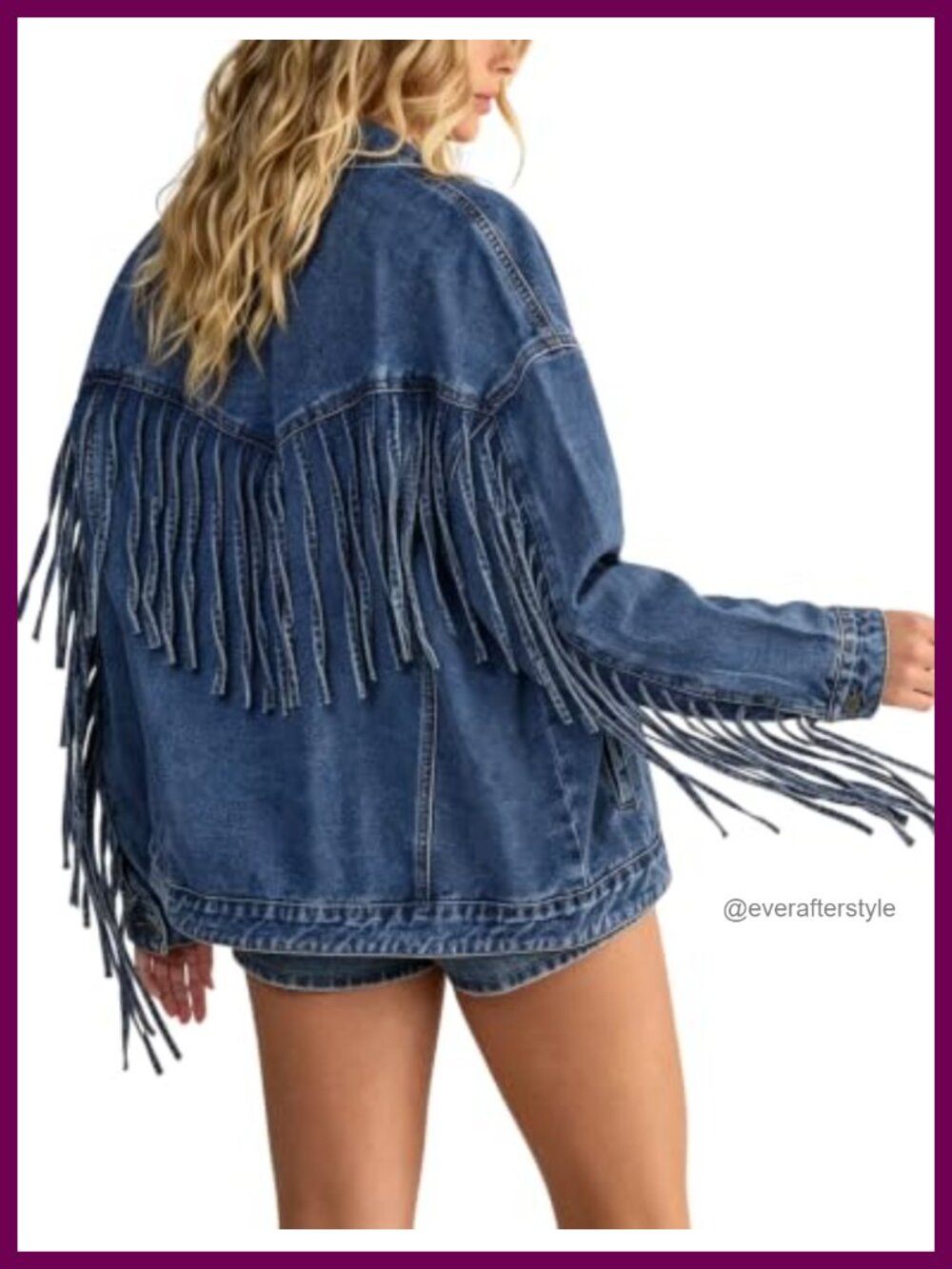 Oversized Fringed Denim Jacket Button Down Western Casual